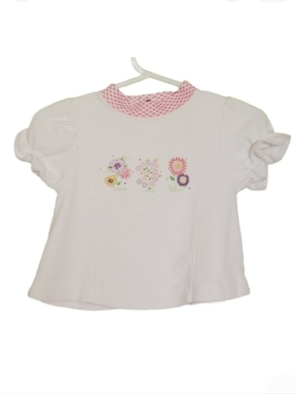 K1086 * Bright Future Floral Puff Sleeve Top White Pink Size 6/9M